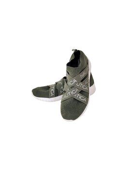 Nautica Patrika Olive Green Slip-On Sneakers With Logo Straps & White Soles Size